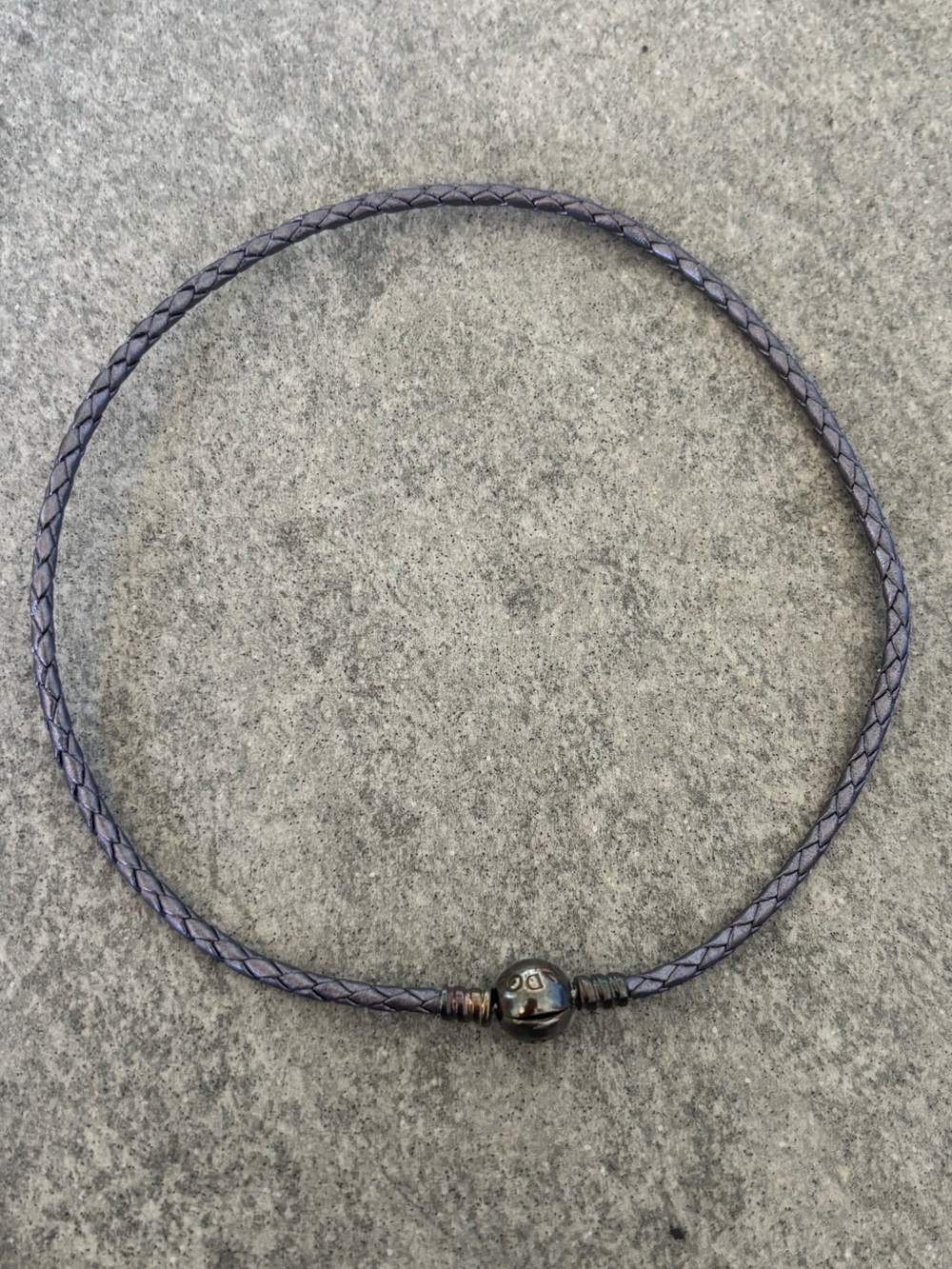 .925 Sterling Silver Pandora Leather Charm Necklace Purple-Gray Fine Jewelry 14”